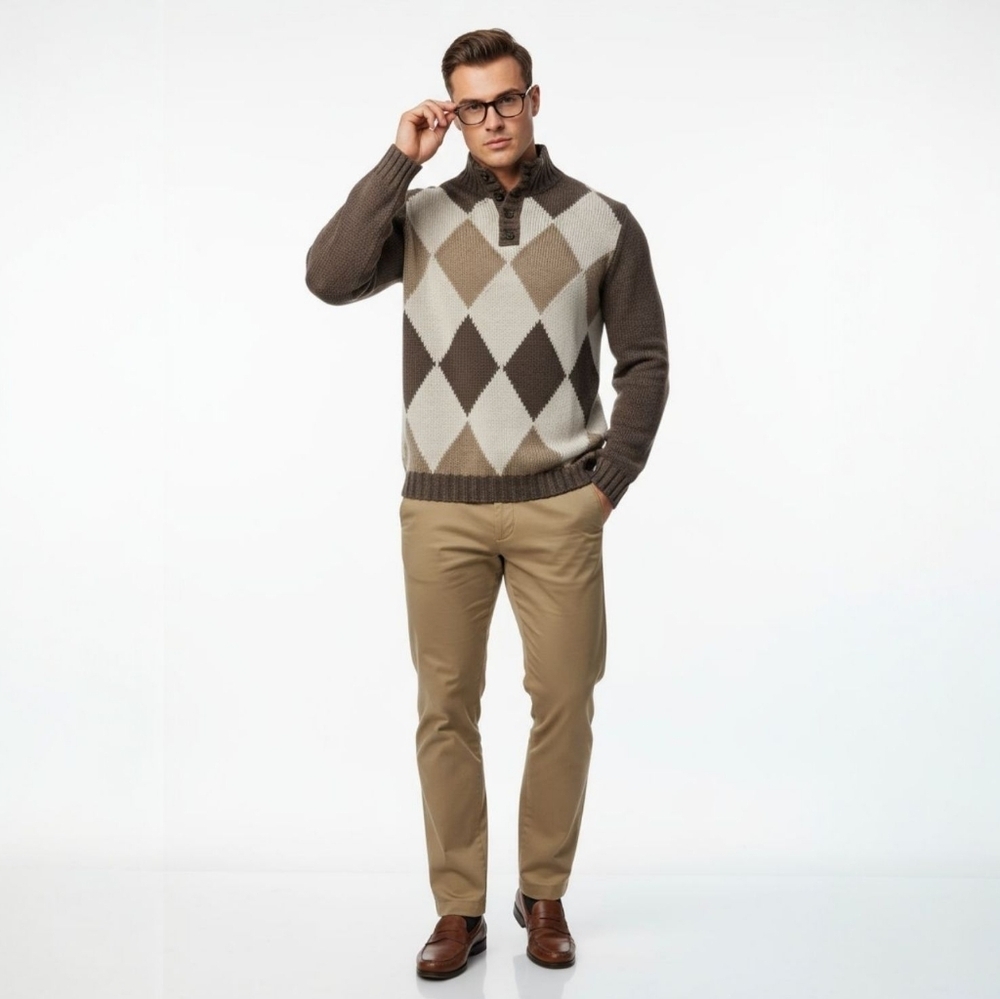 Andrea Fenzi 100% Cashmere Argyle Sweater XL – Preppy Academia Old Money Luxury
